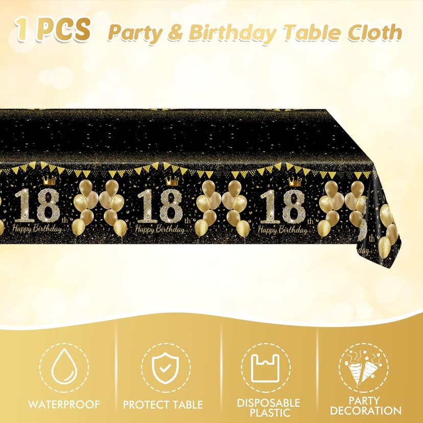 41Pcs 18th Birthday Decorations for Boy Girls, Black Gold 18 Year Old Happy Birthday Girl Decorations include Plates Napkins Tablecloth for Official Teenager 18th Birth Party