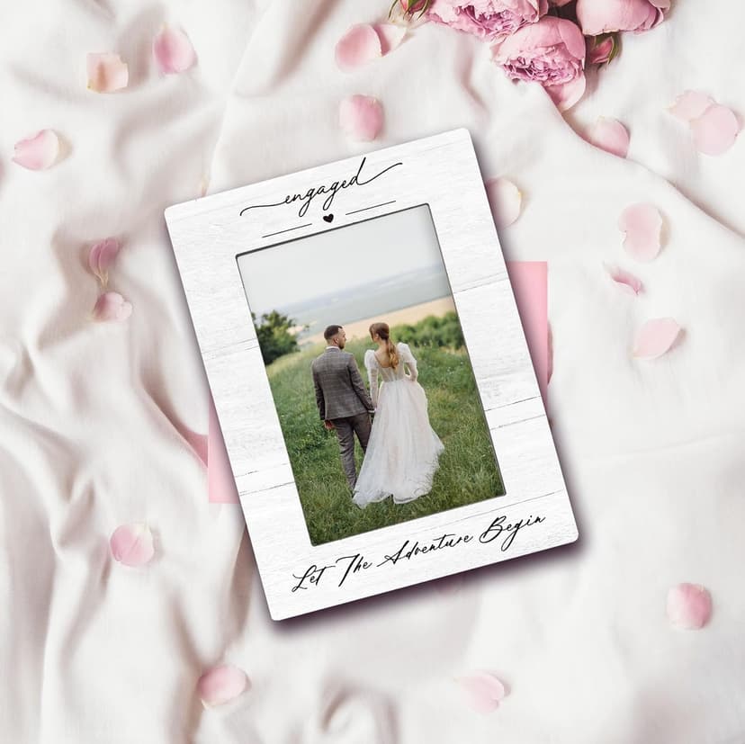 Engagement Couples Newlyweds Picture Frame 4x6, Engagement Gifts for Couples, Just Engaged Gift, Wedding Gifts for Newlyweds Bride Groom, Engaged Couple Picture Photo Frames for Desk Decor