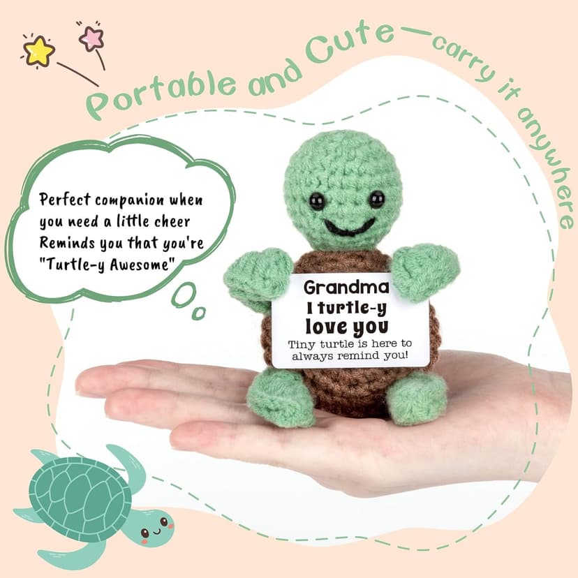 Mini Funny Turtle Grandma Gifts, Birthday Gifts for Grandma from Granddaughter Grandson Grandkids, Nana Gigi Love Small Cute Stuff Things, Handmade Emotional Positive Crochet Turtle