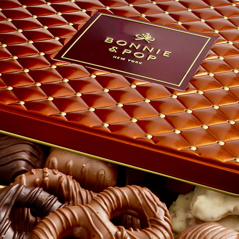 Christmas Chocolate Gift Basket– Holiday Candy Gift Box with Assorted Milk, Dark & White Chocolates – Holiday Food Gift Idea for Men, Women, Family, Corporate- Bonnie & Pop Christmas Style