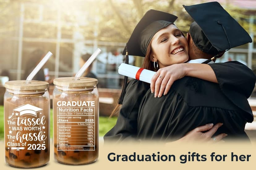 NewEleven Class Of 2025 Graduation Gifts For Her, Friends - Funny Master Degree, College Graduation Gifts From Friends And Family - 16 Oz Coffee Glass