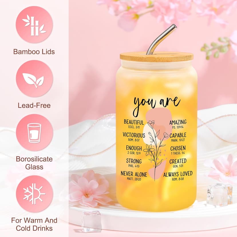 Christian Gifts for Women Faith Based Gift Inspirational Gifts for Women Birthday Unique Catholic Gift Bible Accessories Inclue Bible Verse Jar Butterfly Decorations Socks Glass Can Candles Tote Bag