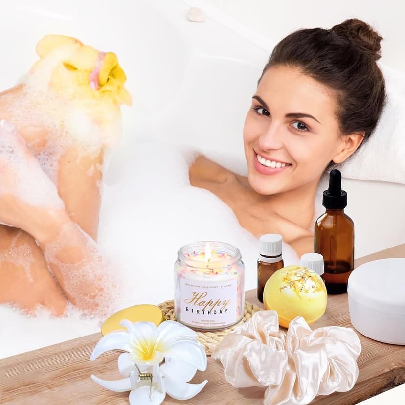 Birthday Gifts for Women, Teen Girl Gifts, Birthday Gifts for Her, Happy Bday Gift Box for Girl, Women, Sister, Daughter, Best Friend, Friendship, Cute Daisy Glass Cup Gifts Set 7PCS, 16oz, Beige