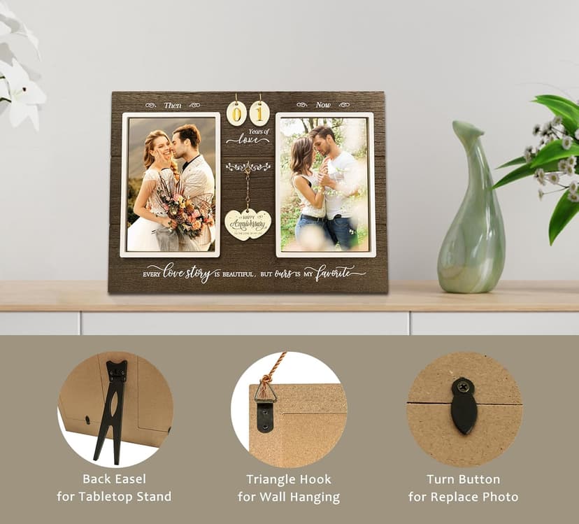 Anniversary Wedding Gifts for Couple Parents Wife Husband. (1-99) Years Then & Now Anniversary Picture Frames(3 Options).