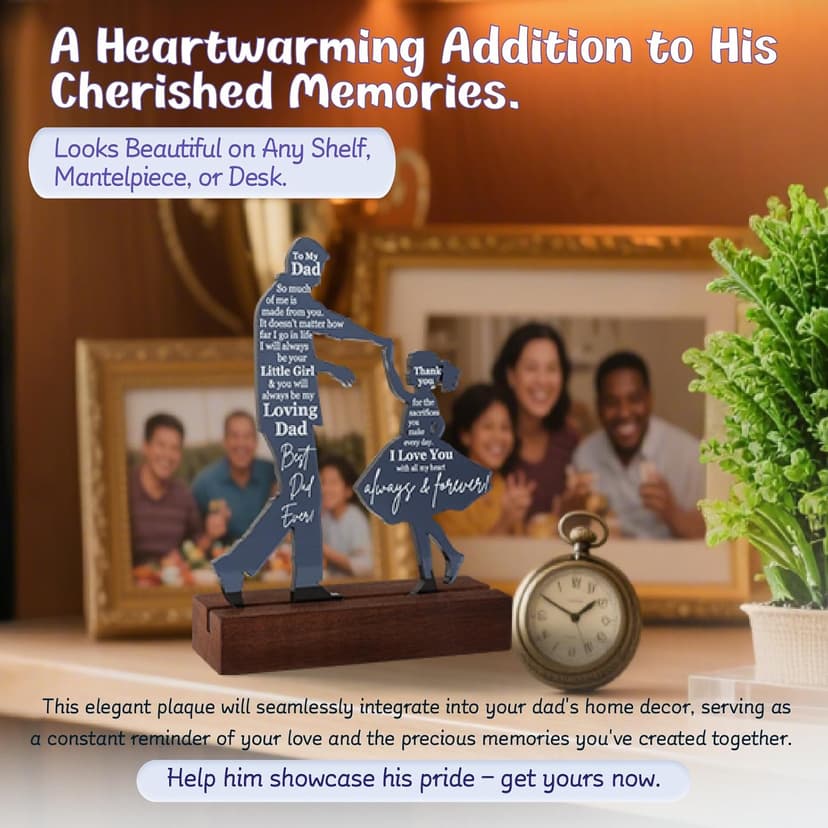 Dad Gifts from Daughter for Birthday Father's Day Christmas Valentine's Day Easter Present - Meaningful Sentimental Dancing Acrylic Plaque Keepsake Desk Decor for Bonus Step Papa Daddy