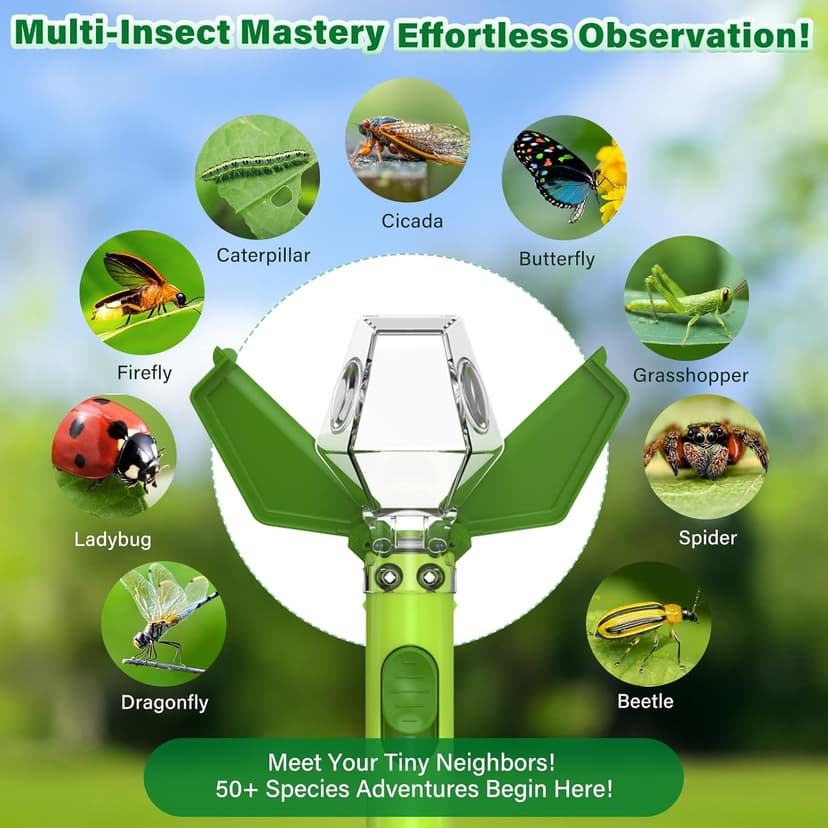 Bug Catcher for Kids, Insect Trap Kit with 6X Magnifier Glass - STEM Educational Exploration Tool for Indoor and Outdoor,Christmas Birthday Gifts Toys for Adults, Boys, and Girls, Green