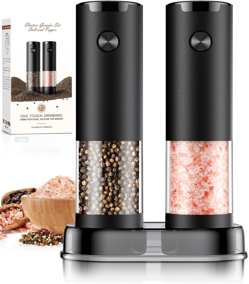 Electric Salt and Pepper Grinder Set Automatic Battery Pepper Mill Shakers Adjustable Coarseness Upgraded Larger Capacity with Led Home and Kitchen Appliances Christmas Gifts for Women
