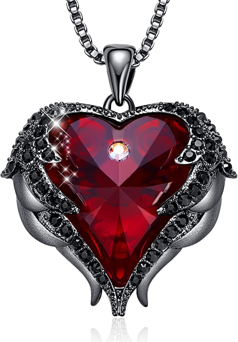 CDE Christmas Gifts for Women Angel Wings Necklace for Women with Birthstone, Love Heart Silver Tone/Gold Tone Pendant, Ideal Anniversary or Birthday Jewelry Gifts for Wife Girlfriend Her