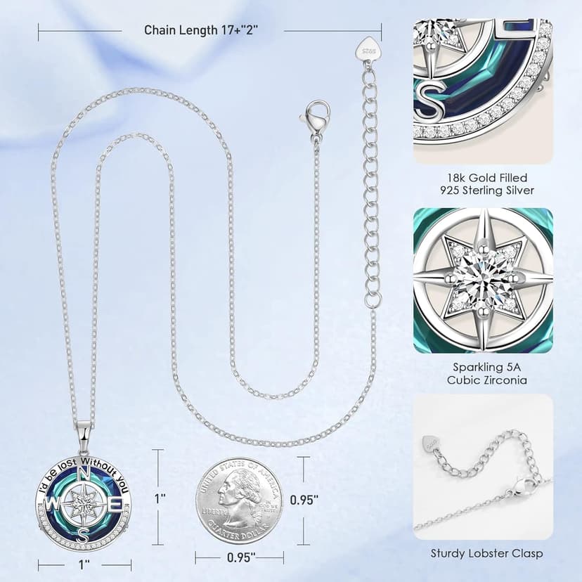 PAITAIN Compass Necklaces for Womens Jewelry for Wife Birthday Gift Ideas Wedding Anniversary Birthday Gifts for Her Gifts for Wife Sapphire Jewelry for Women, 18k Real Gold Filled S925 Sterling Silver Based