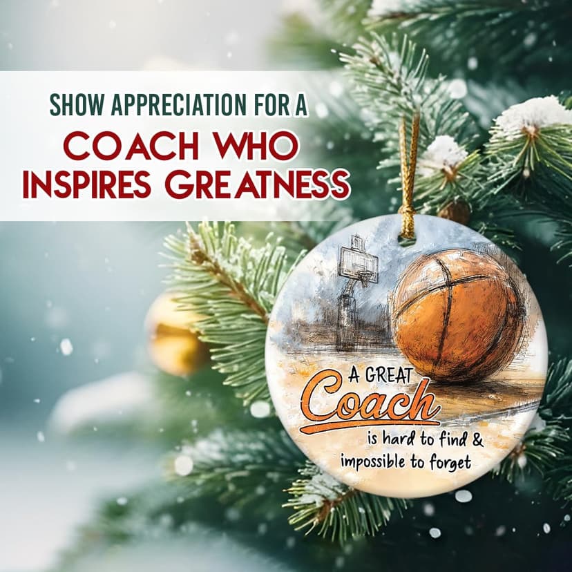 Basketball Coach Appreciation Gifts 2025 - Basketball Coach Christmas Ornament, Ceramic Sports Ornaments for Christmas Tree, Thank You Gifts for Mentor from Basketballs Athletes Team