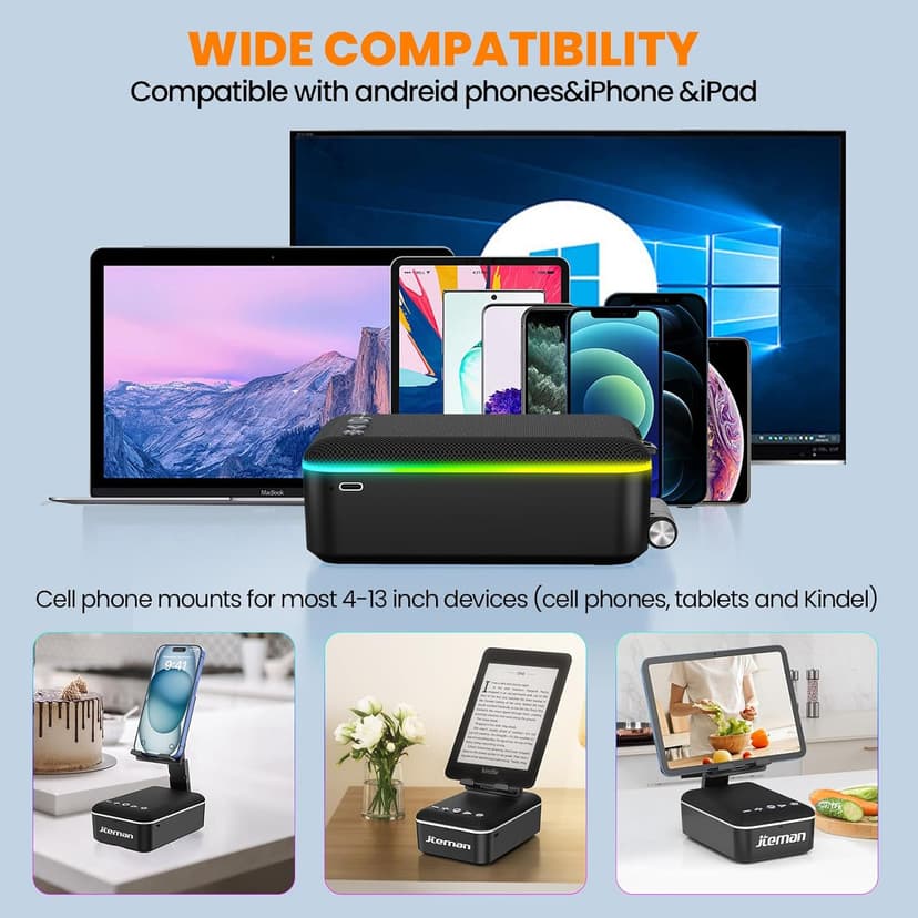 JTEMAN Gifts for Men Women,Cell Phone Stand with Bluetooth Speaker,LED Light,and Lanyard,Cool Tech Gadgets,Unique Birthday Gifts for Men Husband Mom Dad