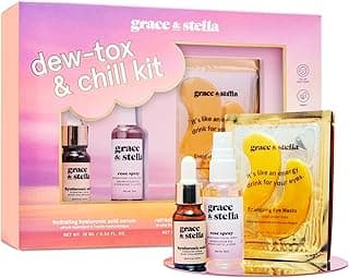 grace & stella Award-Winning Skin Care Set - Birthday Gifts for Women - Travel Essentials with Gold Eye Masks, Hyaluronic Acid Serum & Rose Spray - Bachelorette Party Favors, Teen Girl Gifts - Vegan
