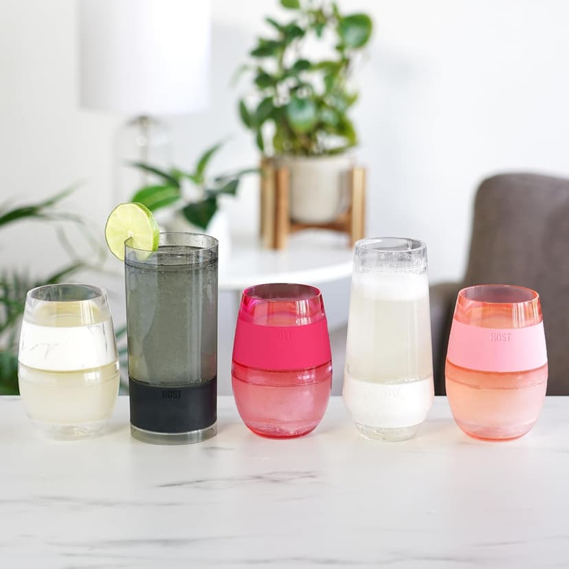Host Wine Freeze Cup Set of 2 - Plastic Double Wall Insulated Wine Cooling Freezable Drink Glasses with Freezing Gel, Wine Glass Gift for Red and White Wine, 8.5 oz Marble