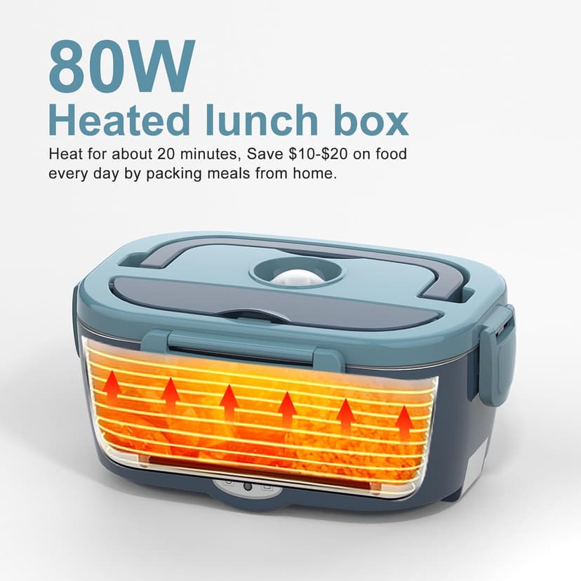 Electric Lunch Box Food Heater, 60-80W Heated Lunch Box for Adults, 12V 24V 110V Portable Food Warmer LunchBox for Car Truck Work with 304 Stainless Steel Container, Driver Trucker Gifts for Dad