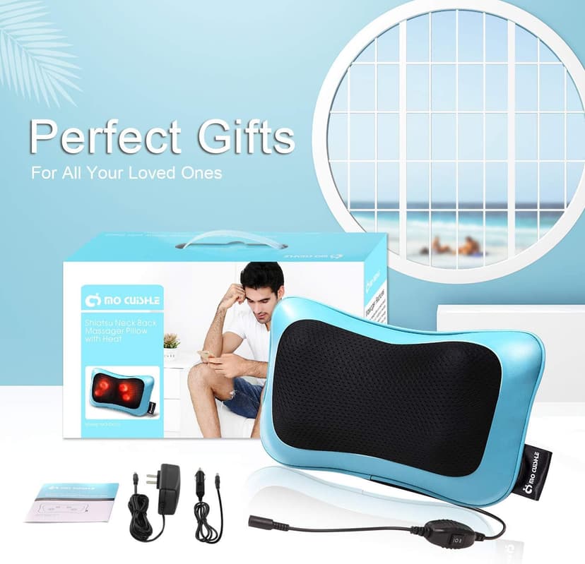 Mo Cuishle Electric Shiatsu Back Massager with Heat - Powerful 3D Kneading for Neck, Shoulder, Lower Back Pain Relief - Ergonomic Design for Home, Office, & Car - Gifts for Women, Men, Mom & Dad