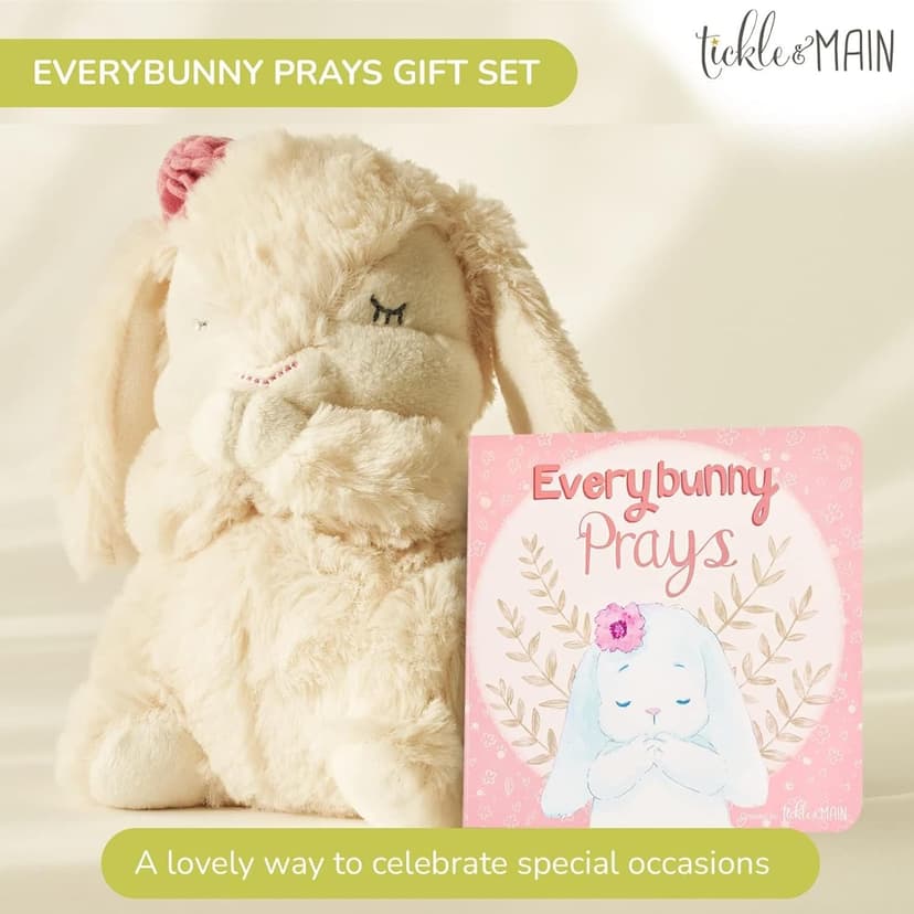 Tickle & Main Everybunny Prays Bunny Plush & Musical Prayer Toy for Christening Gifts for Girls - Pink, 7 in - Baby Dedication & Baptism Gifts for Girls with Illustrated Board Book