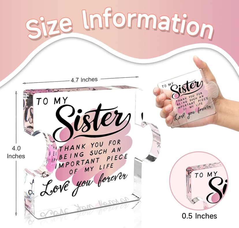 Sister Birthday Gifts, Big Sisters Gift Ideas from Sister, Unique Acrylic Puzzle Plaque Sister Gift Baskets Stuffers for Women Easter Birthdays Wedding