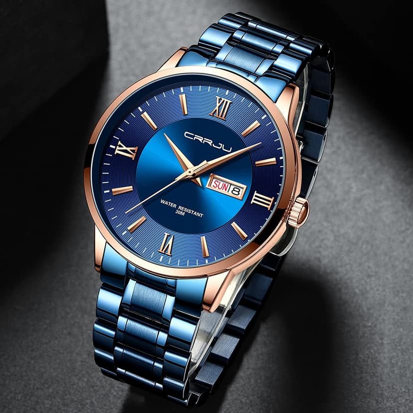 CRRJU Men's Fashion Luxury Stainless Steel Watches for Men Business Auto Date Chronograph Analog Quartz Wristwatches
