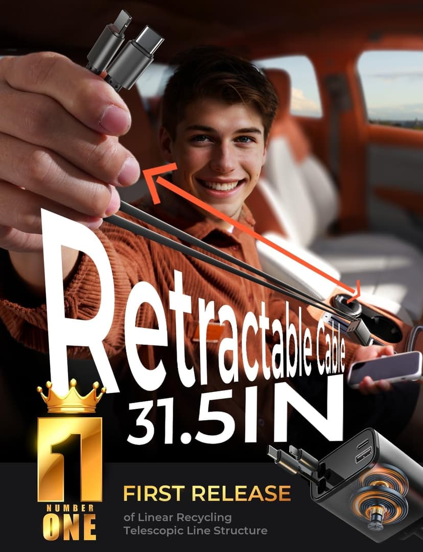 LISEN Retractable Car Charger, 69W USB C Car Accessories Adapter for iPhone 17 USB C Charger Fast Charging, Gifts for Women Men, Travel Essentials, for iPhone 17 Pro Max Air 16 15 14 13 12 Samsung S25