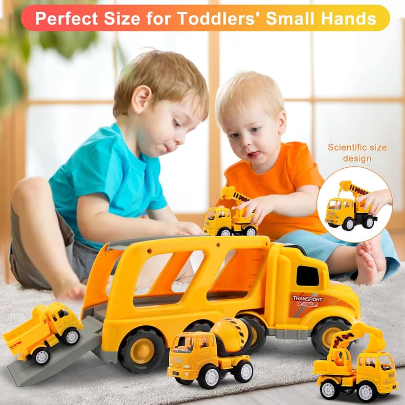 Construction Truck Toddler Toys Car: Toys for 1 2 3 4 Year Old Boy 5 in 1 Carrier Toys for Kids Age 1-3 2-4| 18 Months 2 Year Old Boy Christmas Birthday Gifts
