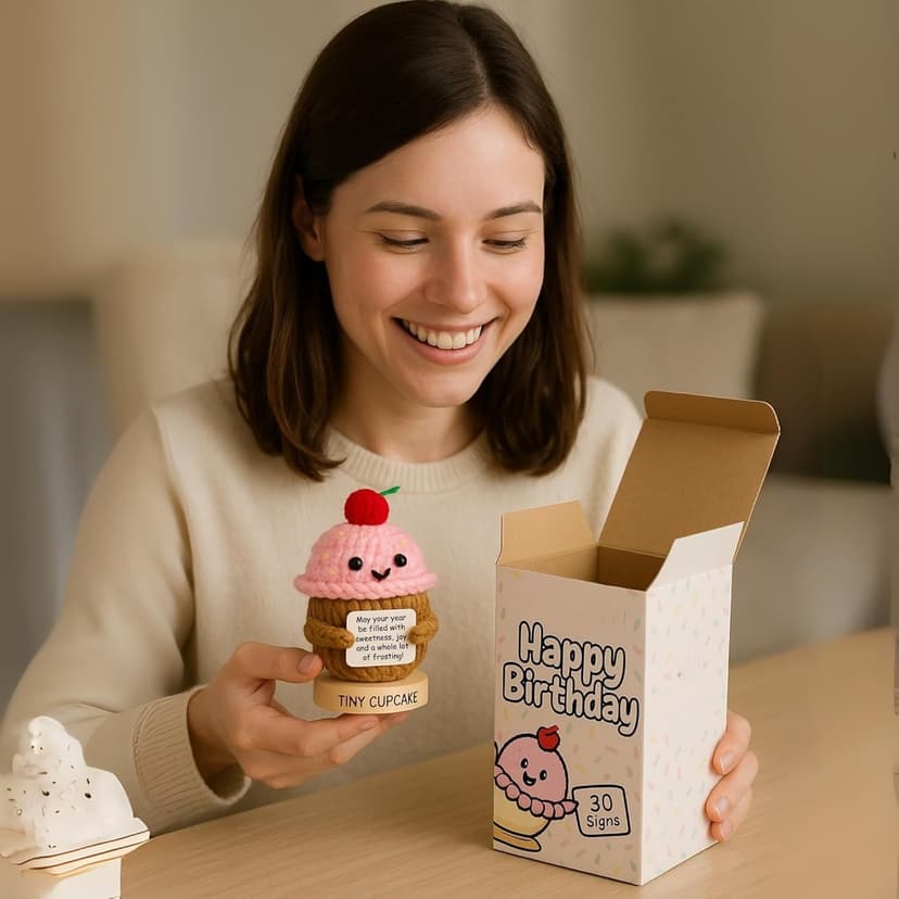 Happy Birthday Gift for Women - Tiny Cupcake With 30 Sweet Birthday Cards | Funny Gift Idea for Women for 16th, 21 Year Old, 30th Birthdays | Cute Bday Party Decor for Friends, Teens, Daughter, Sister