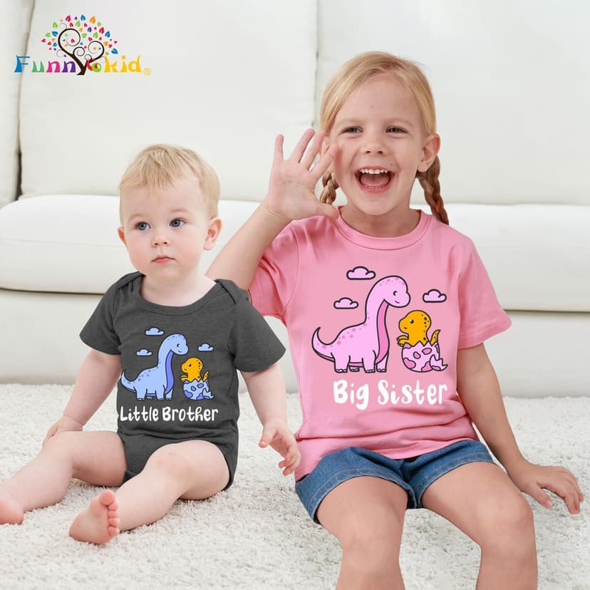 Funnycokid Big Sister Little Brother Matching Outfits Toddler Girl Shirt Newborn Boys Clothes