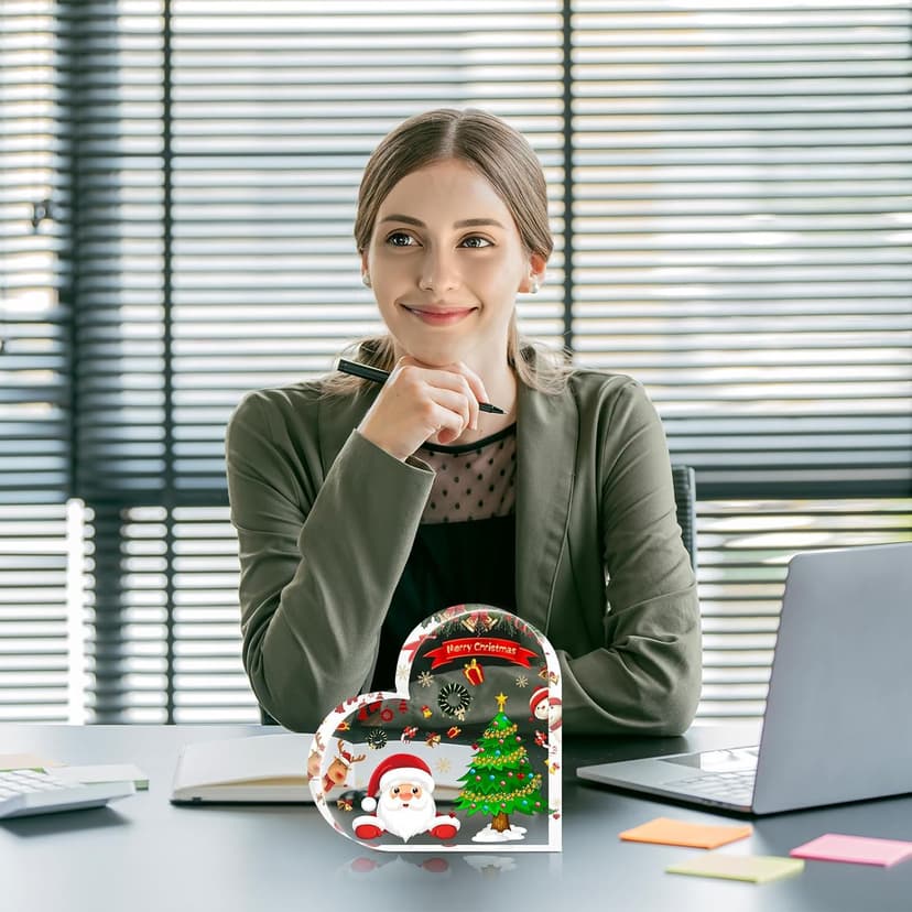 Christmas Decorations Indoor, Christmas Decor for Table, Office Desk, Mantle, Shelf - Acrylic Heart Shaped Gifts for Women/Girls - Holiday Indoor Home Decor