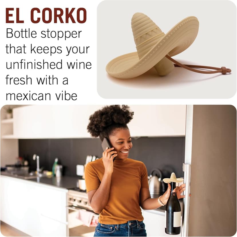 Silicone Wine Stopper/Fun Sombrero shaped cap seals bottle and keeps wine fresh/Cute Wine Accessories/ Kitchen Gadgets/el Corko Bottle Stopper by Monkey Business