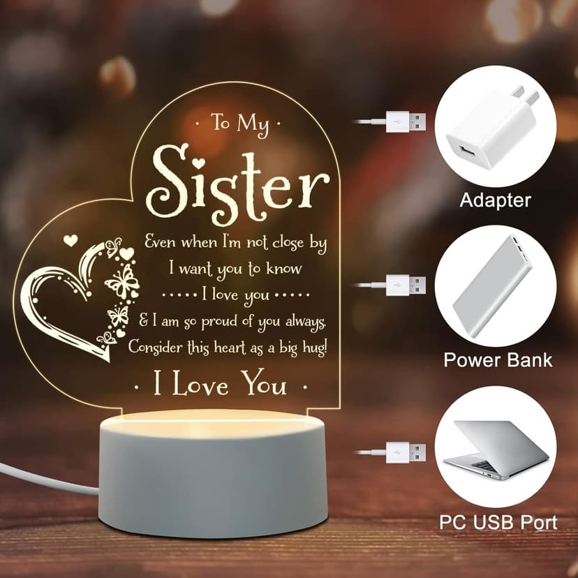 Afterprints Sister Gifts - to My Sister Night Light, Sister Birthday Gifts, Sisters Gifts from Sister Brother on Graduation, Wedding, Christmas, Engraved Night Lamp