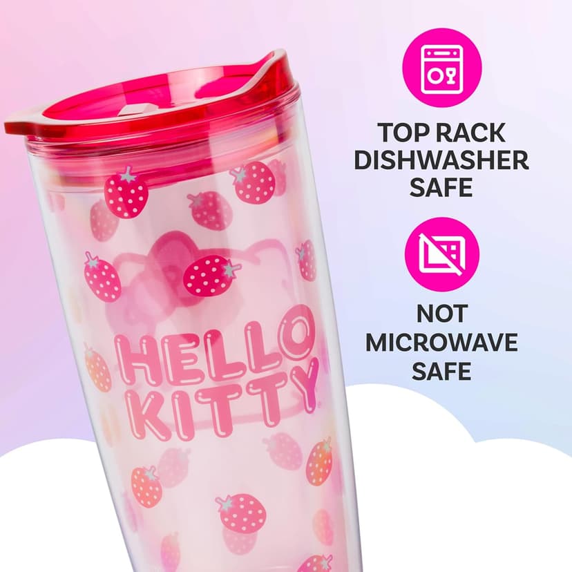 Silver Buffalo Sanrio Hello Kitty Strawberry Double Wall Travel Tumbler with Slide Close Lid, 20 Ounces