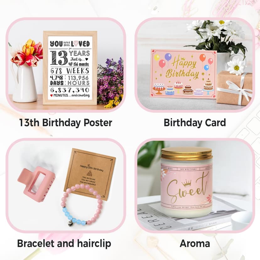 13th Birthday Gifts for Girls - 13 Year Old Girl Gifts Ideas for Offical Teenagers Girls - 13th Birthday Decorations Trendy Teen Girl Stuff - 11 Pieces Best Present for Daughter, Niece