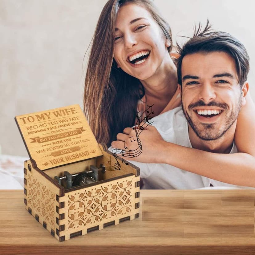 Music Box Gift for Wife - Romantic Birthday Valentine Anniversary Christmas to My Wife Gifts from Husband Boyfriend Love Women Girl Girlfriend Wooden Hand Crank Musical Box Play You are My Sunshine