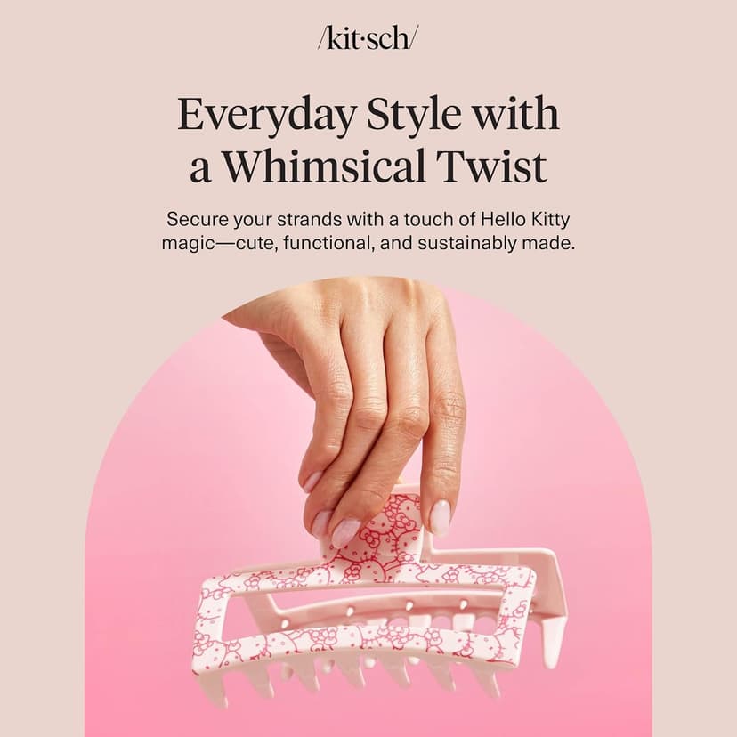 Kitsch Hello Kitty Recycled Plastic Jumbo Claw Clip, Extra Large claw Clips for Thick Hair, Big Hair Clips for Thin Hair | Ideal Gifts for Women (1 Piece, Pink Kitty Faces)