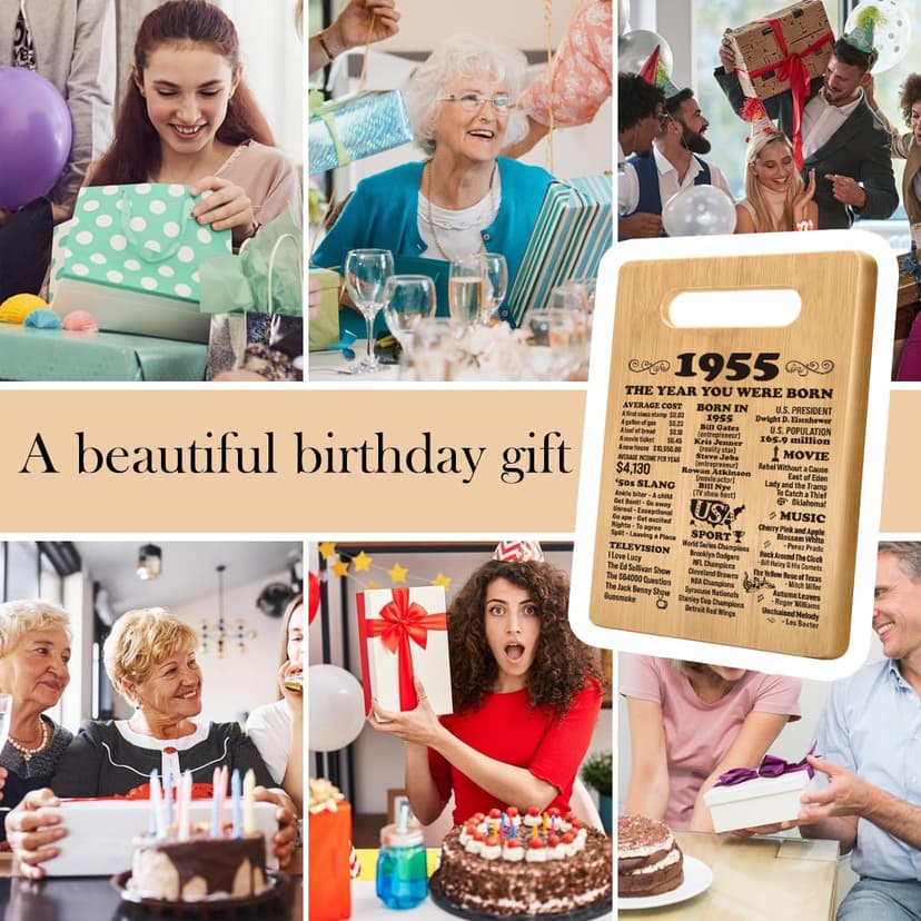 70th Birthday Gifts for Women Men, Happy 70 Year Old Birthday Gift Cutting Board for Her Him, Back In 1955 Birthday Decorations Woman Man Turning 70, 70th Cutting Board Birthday Favor