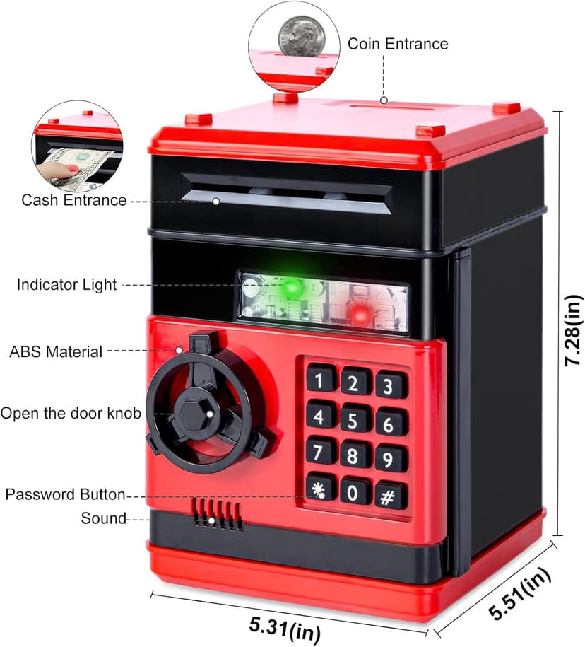 Refasy Piggy Bank Cash Coin Can ATM Bank Electronic Coin Money Bank for Kids Age 3-12, Money Savings Box Mini ATM Coin Bank Toys Gifts for 3 4 5 6 7 8 9 10 11 12 Year Old Boys Girls