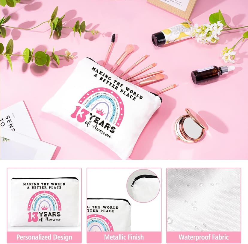 13th Birthday Gifts for Girls – Gift Set for 13 Year Old Girl with Glass, Jewelry, Bracelet, Socks, Makeup Bag – Teen Girl 13th Birthday Decorations – Present for Daughter, Niece, Granddaughter