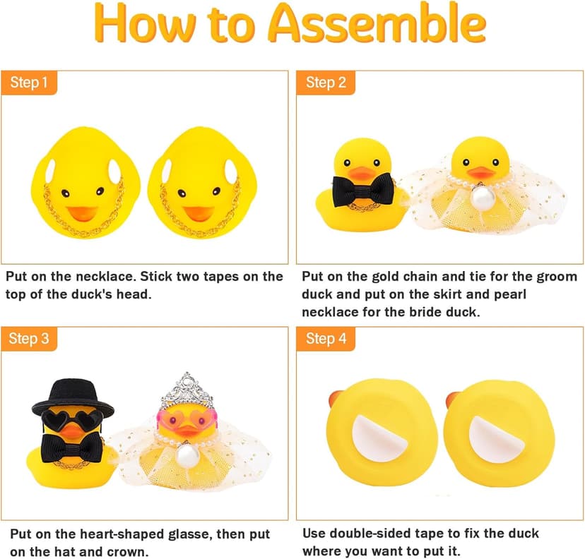 wonuu Pair Set of 2 Wedding Rubber Ducks, Bride Groom Duckies Marriage Rubber Duck Mini Couple Ducky for Ceremony Gift Souvenir Marry Blessings Elegant Heartwarming Present, White