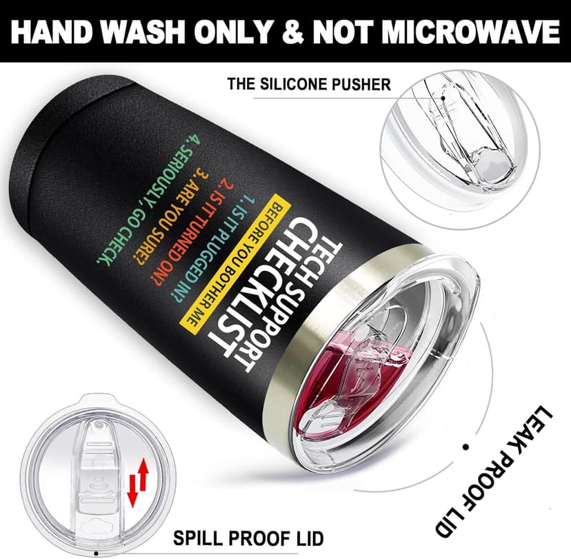 SpenMeta Tech Gifts for Men - Christmas, Birthday Gifts for IT Techies Guys, Geek, Computer Programmer - 20oz Tech Support Checklist Tumbler Cup