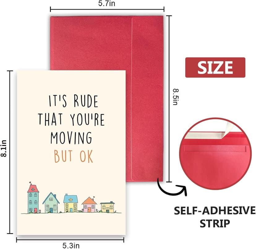 Funny Moving Away Card for Neighbor, Congrats New House Card for Friend Family Members, Humor Housewarming Card for Him Her, It's Rude That You're Moving but OK
