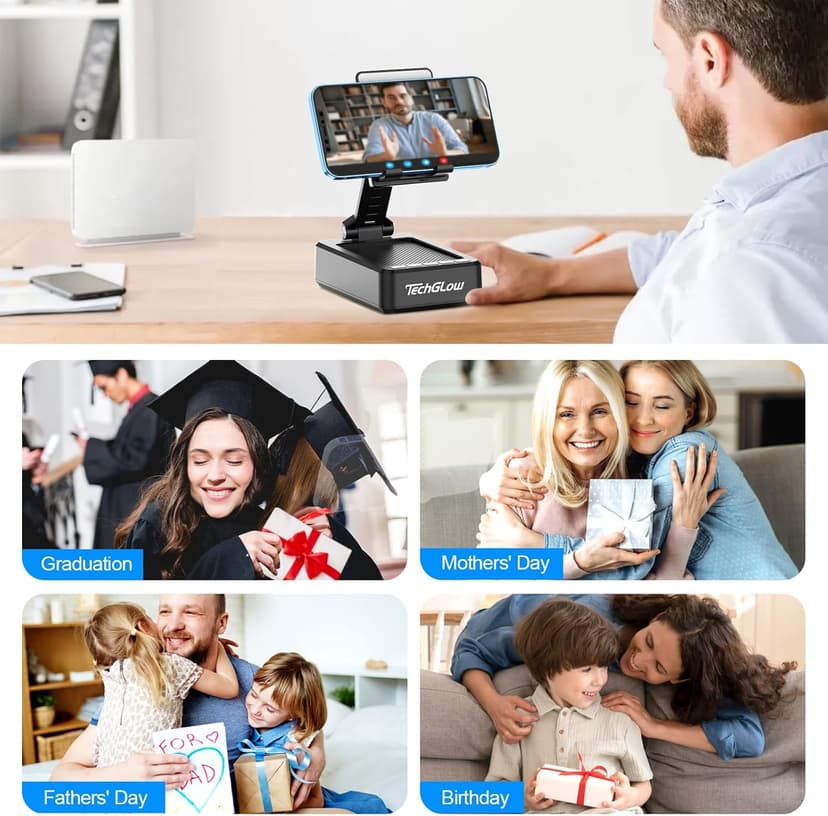 TechGlow Foldable Cellphone Stand with Bluetooth Speaker and Power Bank Birthday Gifts for Men Women Mother Father Boy Girl Teens Cool Tech Gadgets