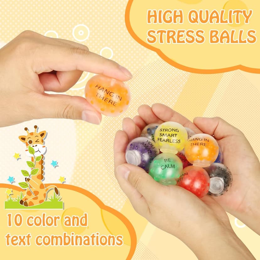 20 Pack Colorful Motivational Mini Stress Balls Set, Squishy Balls Fidget Toys for Adult, Squeeze Balls Bulk, Birthday Gifts Party Favors Goodie Bags Stuffer Anxiety Stress Relief