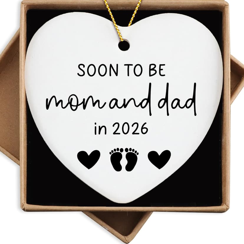 Soon to Be Mom & Dad in 2026 Christmas Tree Decoration Ornament Keepsake Sign Heart Plaque Mom and Dad to Be Gift Pregnancy Gifts for New Parents Expecting Mommy Daddy Gift