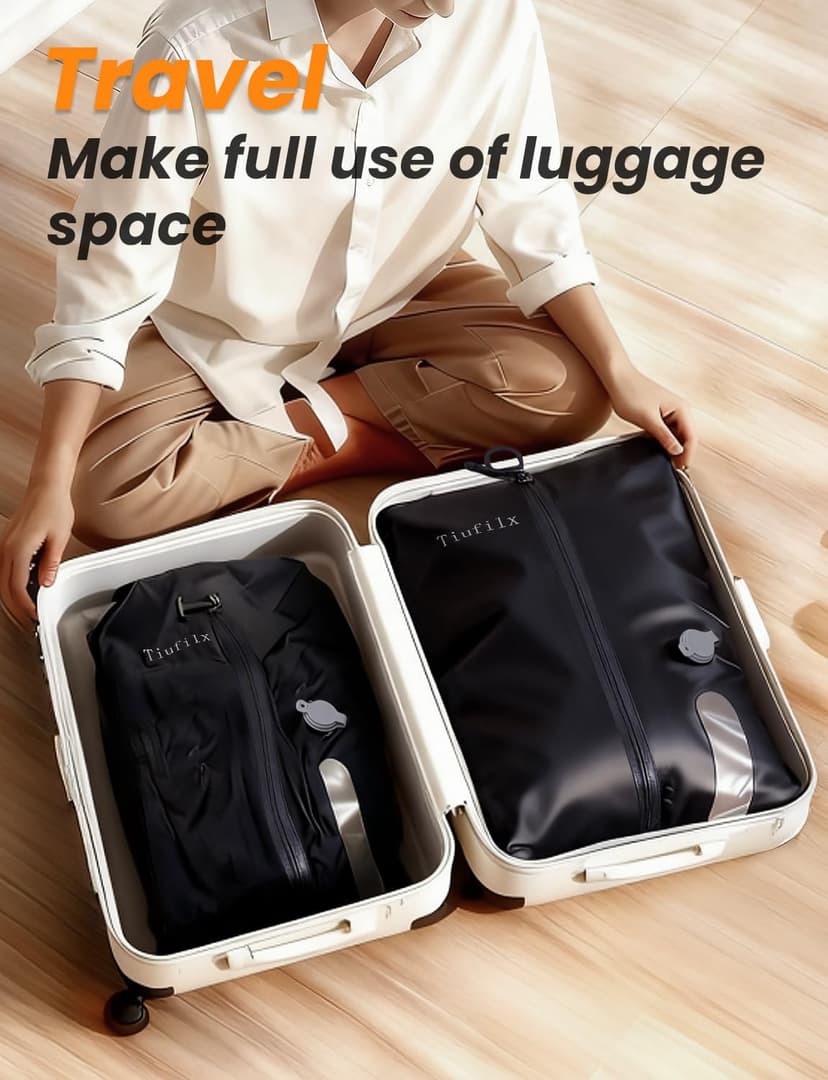 8+2 Pack Travel Vacuum Bags with Pump - Vacuum Seal Bags for Clothing Travel, Transparent & Heavy-Duty TPU Compression Bags for Luggage, Suitcase | Reusable Space Saver Storage Kit, Gray