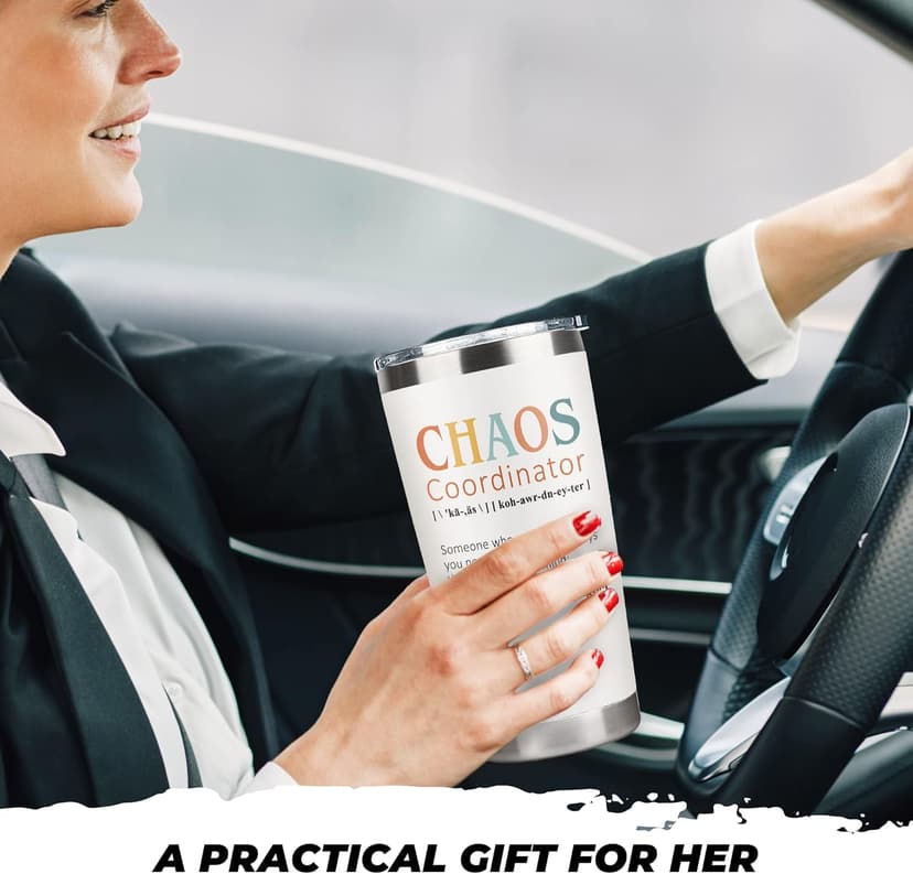 Thank You Gifts for Women, Boss Lady, Coworkers, Manager, Office, Teacher, Nurse, Mom, Her - Chaos Coordinator Gift Ideas - Valentines, Birthday Drinking Cup - 20 Oz Stainless Steel Tumbler