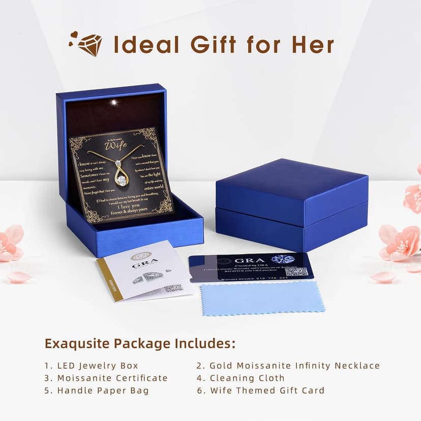 1.5CT Moissanite Infinity Pendant Necklace Anniversary Wedding Gifts for Women Wife Her S925 Sterling Silver 18K White Gold/Gold Filled Jewelry for Birthday Mothers Christmas Valentines Day