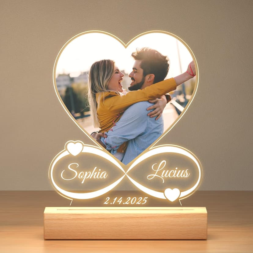 Custom Picture Frames with Photo, Personalized Photo Frame with Night Light, Customized Picture Frame, Personalized Anniversary Birthday Gifts for Women Men Her Him Girlfriend Boyfriend Couple