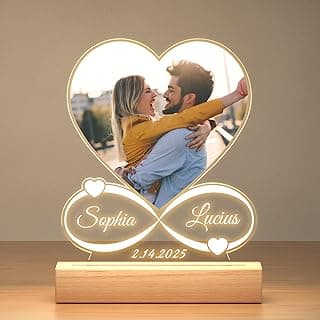 Custom Picture Frames with Photo, Personalized Photo Frame with Night Light, Customized Picture Frame, Personalized Anniversary Birthday Gifts for Women Men Her Him Girlfriend Boyfriend Couple