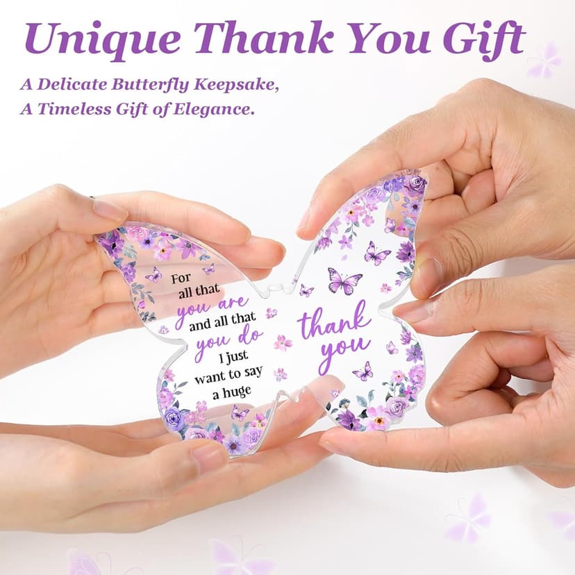 Thank You Gifts for Women, Appreciation Gifts for Teacher Employee Coworker Nurse Friend, 5x3.8x0.5 Inch Purple Butterfly Acrylic Plaque Decor, Graduation Wedding Thank You Grateful Gift Bulk