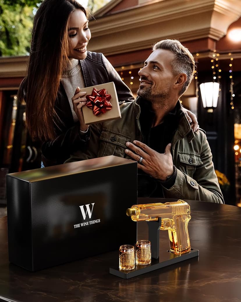 Gifts for Men Dad, Whiskey Decanter Set with 2 Glasses, Unique Gift for fathers day, Husband, Boyfriend, Brother, Anniversary Memorial Day Birthday Gift Ideas, Cool Drinking Accessories for Home Bar