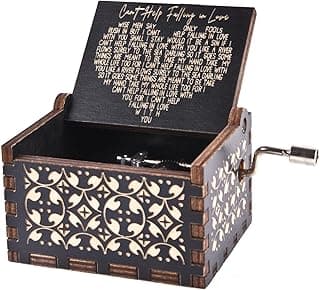 Can't Help Falling in Love Wood Music Box, Antique Engraved Musical Boxes Case for Love One Wooden Music Box - Gifts for Lover, Boyfriend, Girlfriend, Husband, Wife (Black)